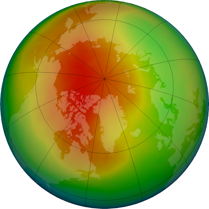 Arctic ozone map for March 2016